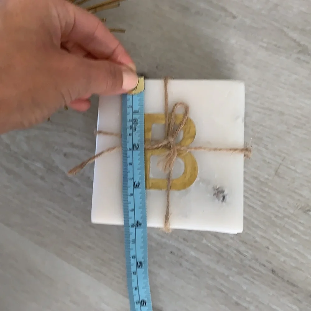 “B” West Elm Set 4 Marble Coasters gold monogram